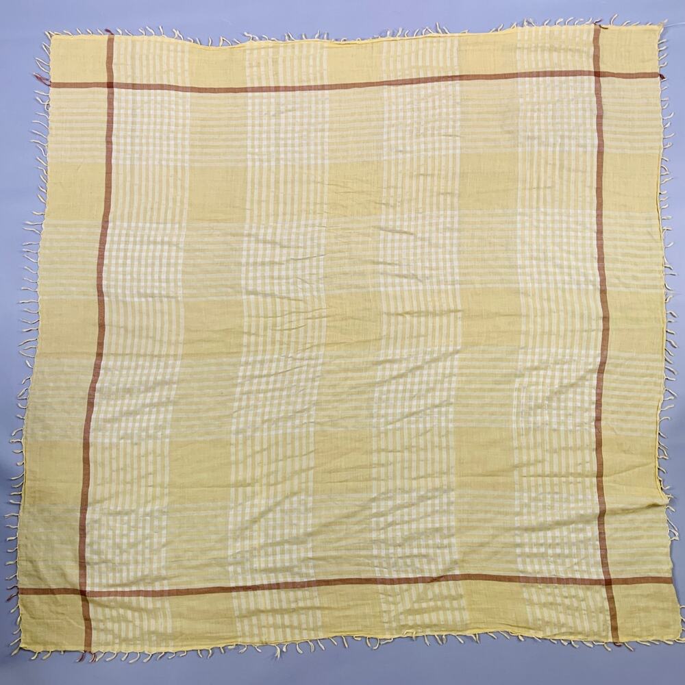 VINTAGE Yellow Brown Stripe Fringe Square Scarf